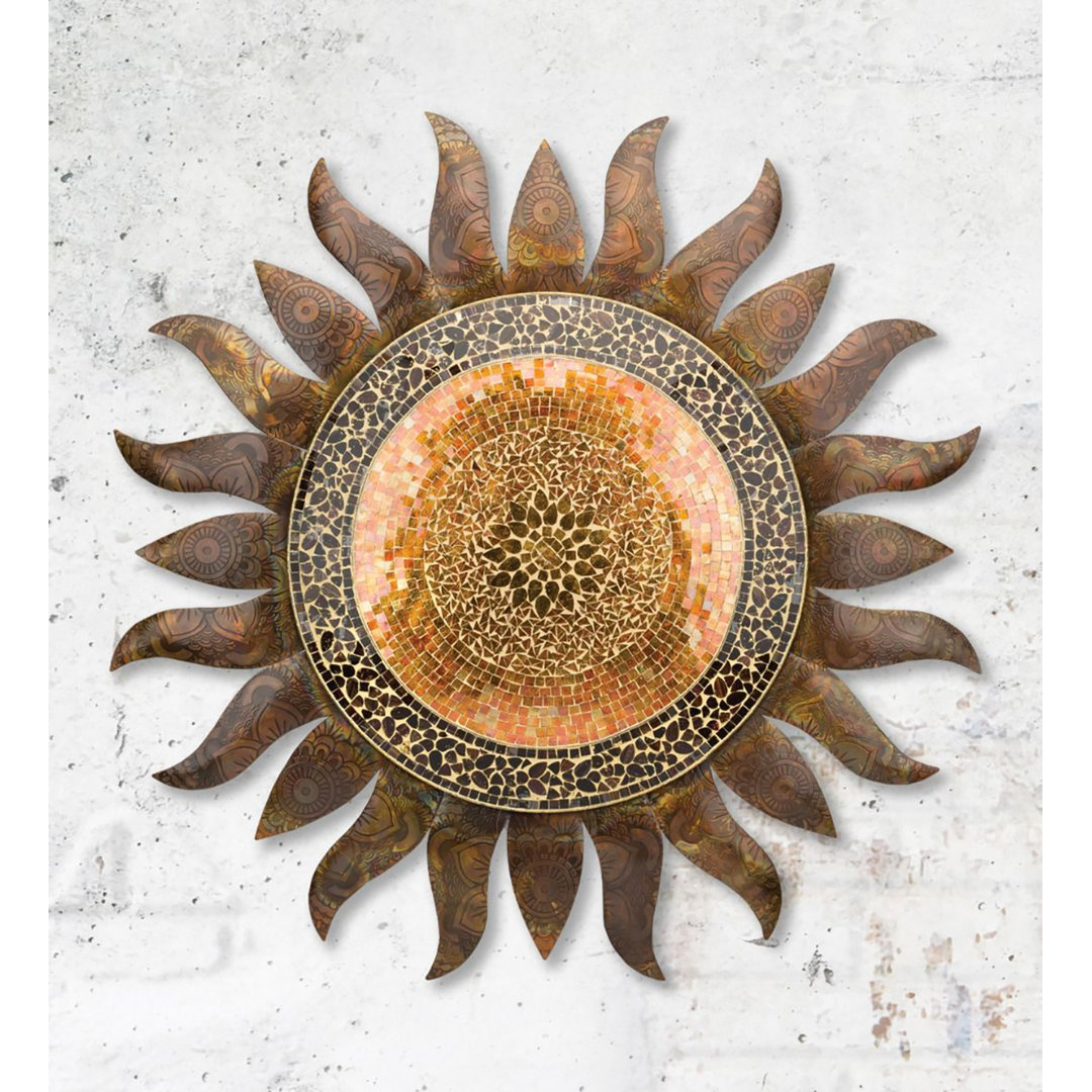 36 Inch Gold Sun Wall Decor Metal and Glass Outdoor Wall Decor Standard
